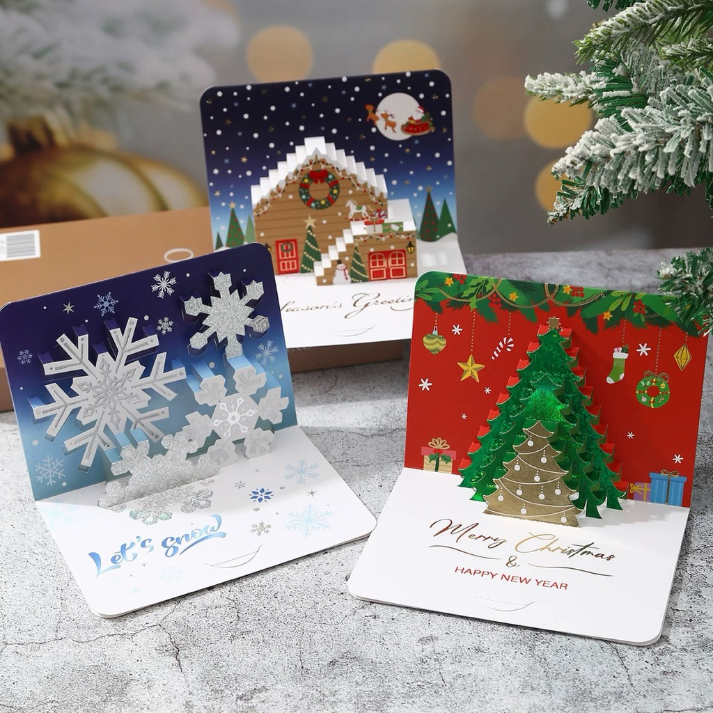พร้อมส่ง > การ์ดpop upคริสต์มาส Christmas card พิมพ์ลายฟลอยทอง พร้อมซอง