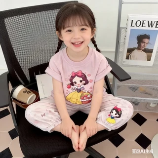 MC178 ชุดเด็กผู้หญิง ลายเจ้าหญิงการ์ตูนสุดคิ้วท์ มี 4 สี ผ้านุ่ม ใส่สบาย สีพาสเทล ใส่สบายทั้งคืน