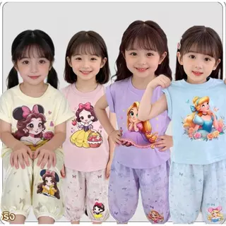MC178 ชุดเด็กผู้หญิง ลายเจ้าหญิงการ์ตูนสุดคิ้วท์ มี 4 สี ผ้านุ่ม ใส่สบาย สีพาสเทล ใส่สบายทั้งคืน