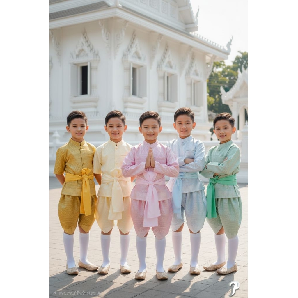 (รหัสSa)ชุดไทยเด็กผู้ชายแบบหล่อๆ ผ้าไหมผ้าเบา บางกำลังดี ใส่สบายๆ เนื้อผ้าดี ผ้านิ่มและไม่คันจ้า ลวดลายไทยงามๆ สวยมากๆ