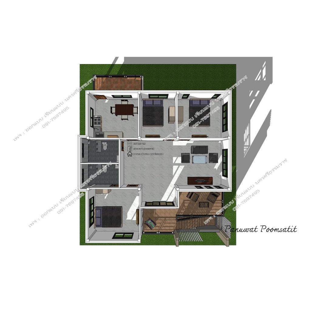 M36 แบบบ้านโมเดิร์น 3ห้องนอน 2ห้องน้ำ พื้นที่ใช้สอย 140 ตร.ม. [จัดส่งฟรี] - รูปที่ 7