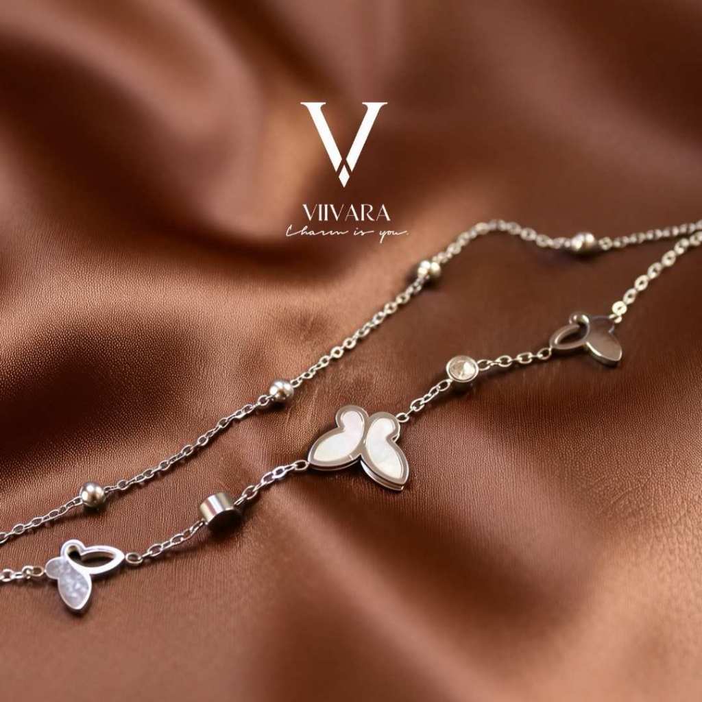 VIIVARA สร้อยข้อมือผู้หญิง ประดับเพชร ข้อมือสองเลเยอร์ ButterBloom Collection กำไลสแตนเลส ไม่ลอก ไม่ดำ [พร้อมส่งจากไทย]
