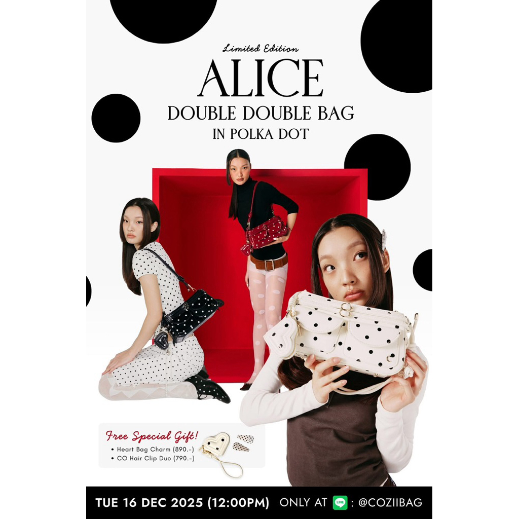 Cozii คอลใหม่ล่าสุด ! ALICE DOUBLE DOUBLE BAG IN POLKA DOT กระเป๋าสะพายไหล่ กระเป๋าผู้หญิงลายจุด
