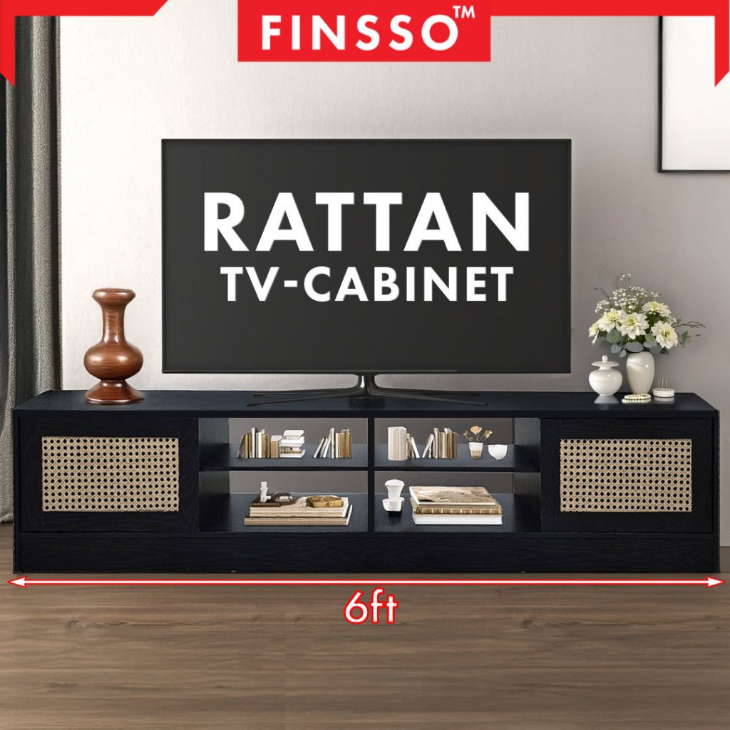 สินค้ามาใหม่🔥 FINSSO: ชั้นวางทีวี ตู้ทีวี สไตล์ Minimal เรียบหรู เหมาะสำหรับห้องนั่งเล่น Rattan TV Cabinet