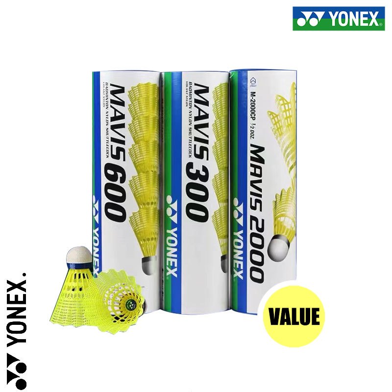 MAVIS 600/300 ชิ้นไนล่อนพลาสติกไนล่อนแบดมินตันฝาสีฟ้า 300/600 Shuttlecocks ความเร็วกลาง คุณภาพสูง