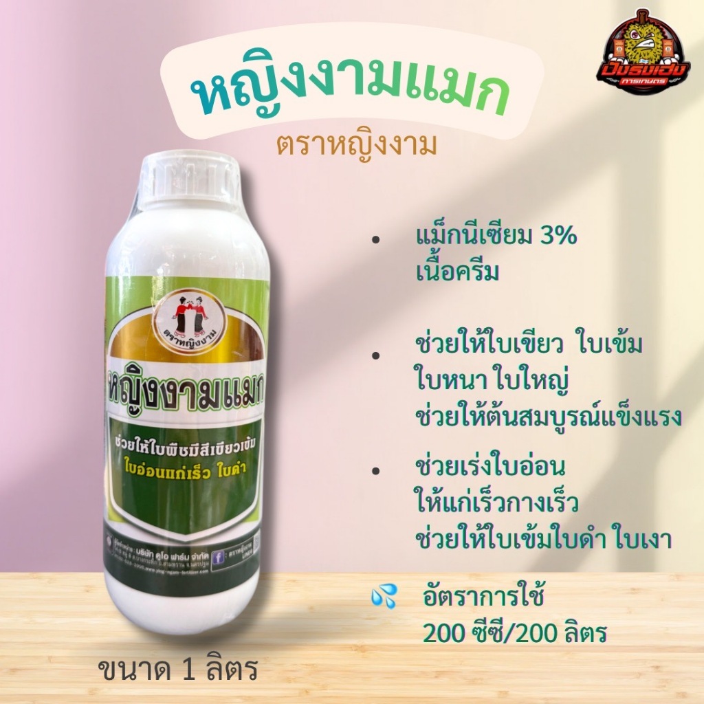 หญิงงามแมก ตราหญิงงาม ขนาด 1 ลิตร ใบเขียวเข้ม ใบอ่อนแก่เร็ว ใบดำ Mg 3% W/V