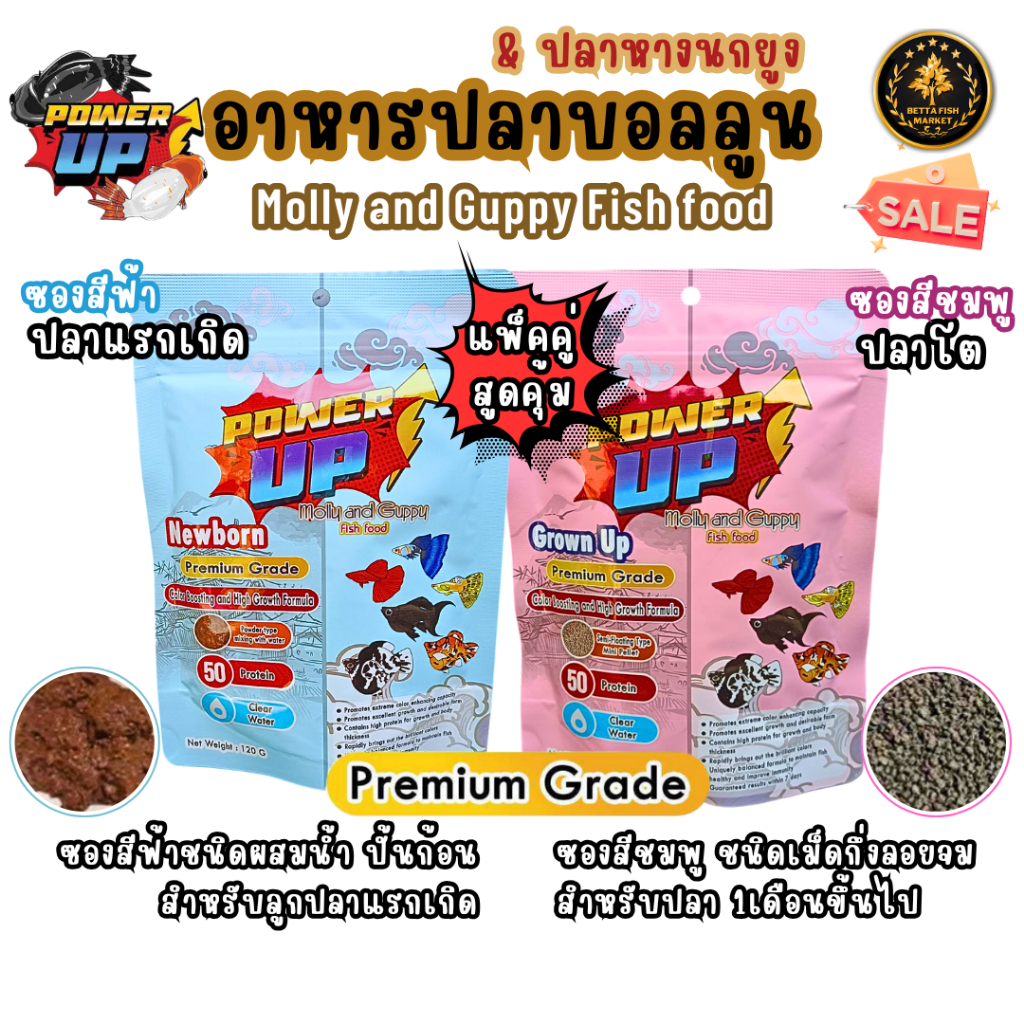อาหารปลาบอลลูน & ปลาหางนกยูง Molly & Guppy Fish Food แพ็คคู่สุดคุ้ม PowerUp
