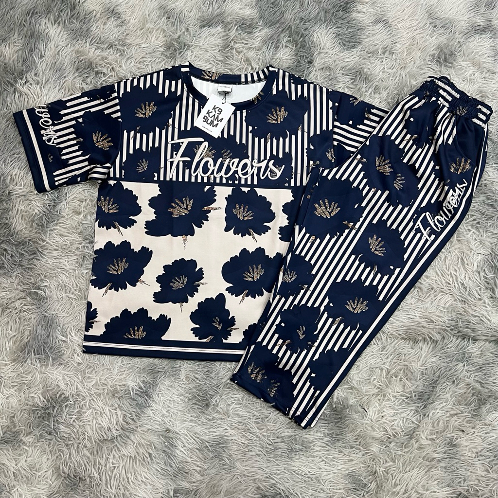 KB999-2 ชุดเซ็ท ขา9ส่วน ผ้าสกูบ้า อก42“ อก44” อก50“ ลายสวย เนื้อผ้ายืดหยุ่น