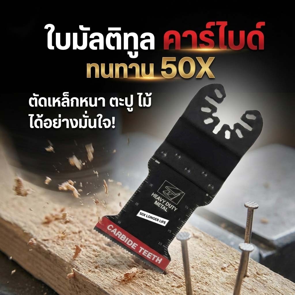 ใบเลื่อยมัลติทูล คาร์ไบด์ CARBIDE TEETH ทนทาน 50X ตัด ขัด เซาะ ไม้ ตะปู เหล็กหนา Oscillating Saw Blade