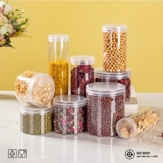 10ชิ้น เซ็ตกระปุก PET ทรงกลม ขนาด 65mm ความจุ 160–680ml วัสดุ Food Grade ใส่อาหาร ขนม เครื่องปรุง แถมฟรี แผ่นโฟม HC65