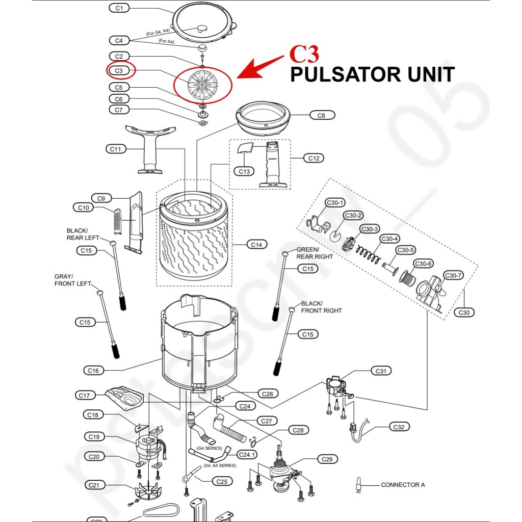 ใบพัดซัก เบอร์C3 PULSATOR UNIT #C3 AXW501+D0WC0 AWW0501D0WW0 NA-F125A4 เครื่องซักผ้า   PANASONIC