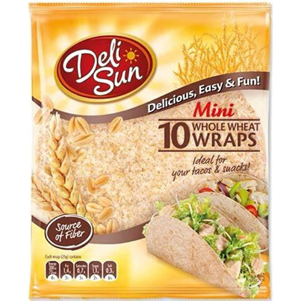 East ขนาดมินิ 10 แผ่น Deli sun whole wheat 10 wraps 25 กรัม โฮลวีทมินิแร็บ