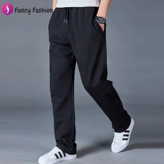 Fancy Fashion กางเกงกีฬาขายาวทรงตรงสำหรับผู้ชาย สีพื้น ทำจากผ้าเนื้อปานกลาง อบอุ่น และยืดหยุ่นพอประมาณ สวมใส่พอดีตัว