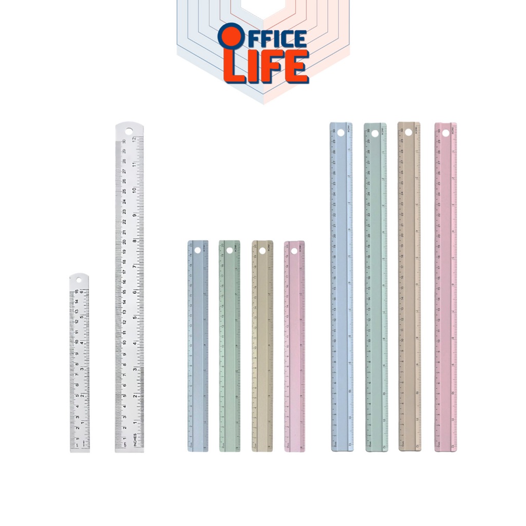 Dilok (ดิลก) ไม้บรรทัดสี อลูมิเนียม ไม้บรรทัด รุ่น DR005 / DR006 / DR007 / DR008 ขนาด 15 / 20 / 30 ซม. (1 ชิ้น คละสี)