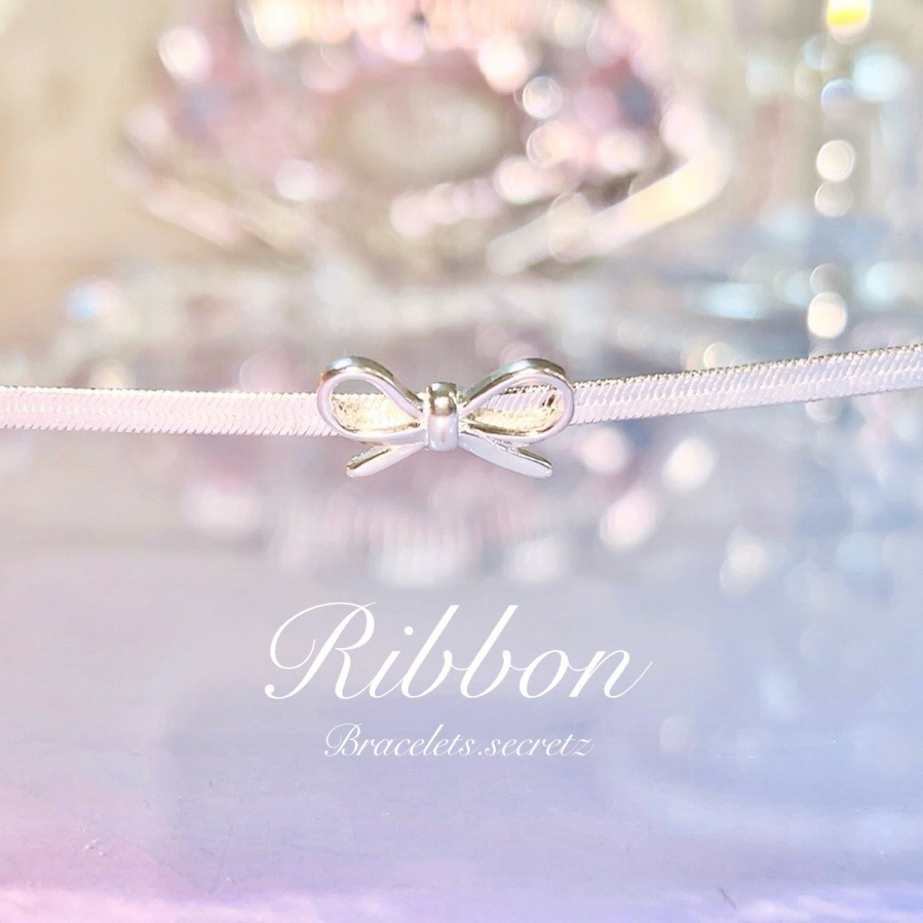 🩷🎀 ลด80฿ 🎀🩷 โค้ดหน้าร้าน🩷 Ribbon 💗 of สร้อยข้อมือชุบเงินแท้ 92.5% โบว์ คริสตัลชมพู หัวใจ สร้อย ชมพู 