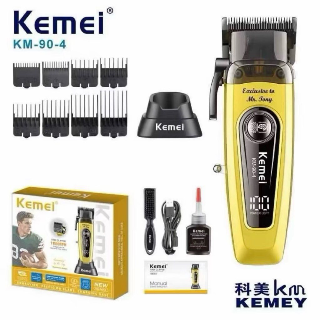 ปัตตาเลี่ยน KEMEI KM90-4 ไร้สาย มาพร้อม แท่นชาร์จและอุปกรณ์ครบชุด ความเร็วรอบ 11500 RPM พร้อมส่งจากไ