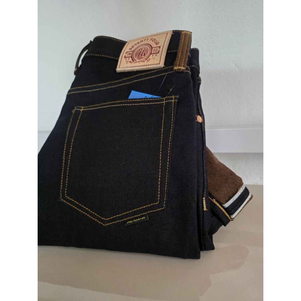 74denim20oz WAKAYAMA/ Indigo x Brown.หลังน้ำตาลริมเงินมีทรงกะบอกตรง