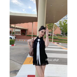 มินิเดรส แต่งระบายขนมชั้น แต่งเข็มกลัดกุหลาบ