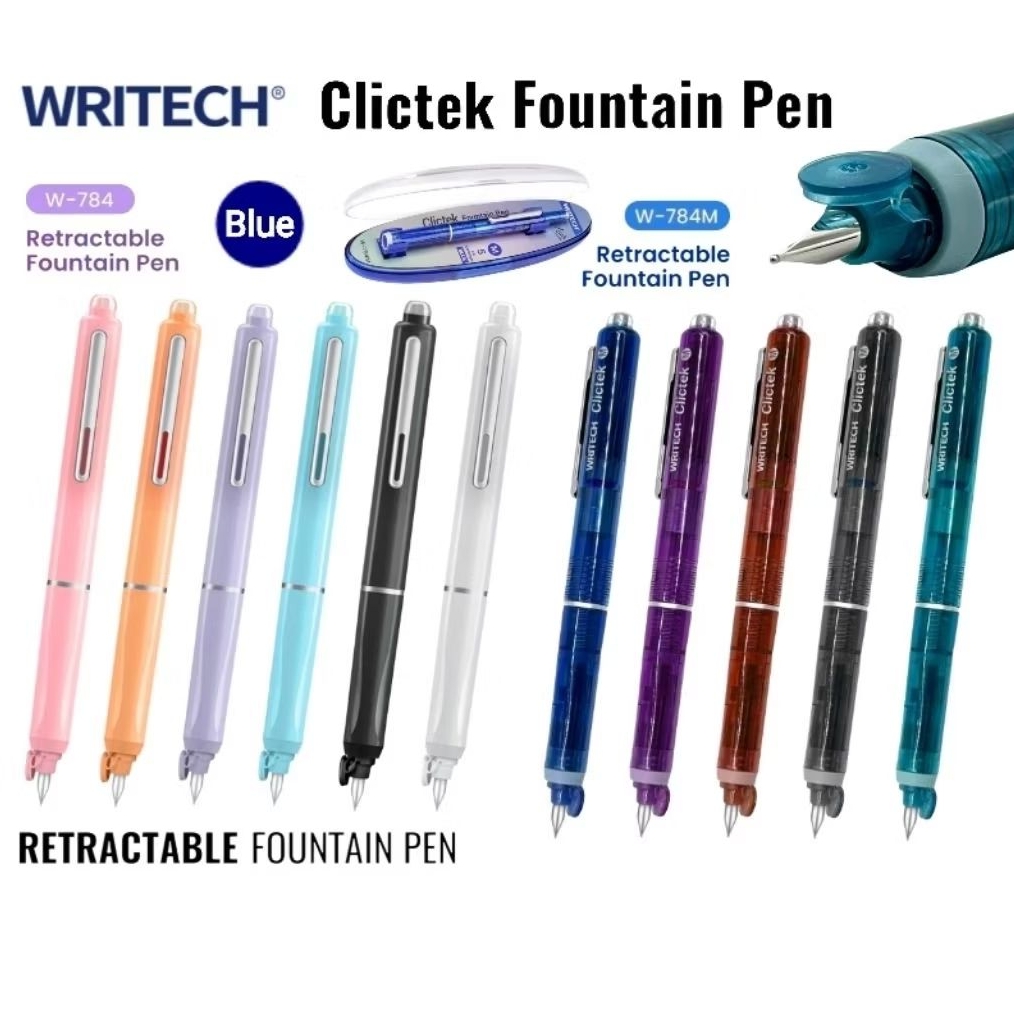 Writech ปากกาหมึกซึม รุ่น W-784 Clictek Retractable Fountain Pen ขนาด Fine nib/ Medium หมึกน้ำเงิน พ