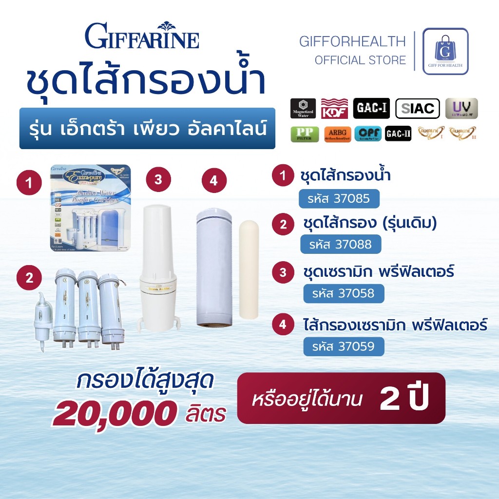 ไส้กรองน้ำดื่ม กิฟฟารีน  Extra Pure Alkaline แท้ เพิ่มแร่ธาตุ น้ำด่างเพื่อสุขภาพ Giffarine