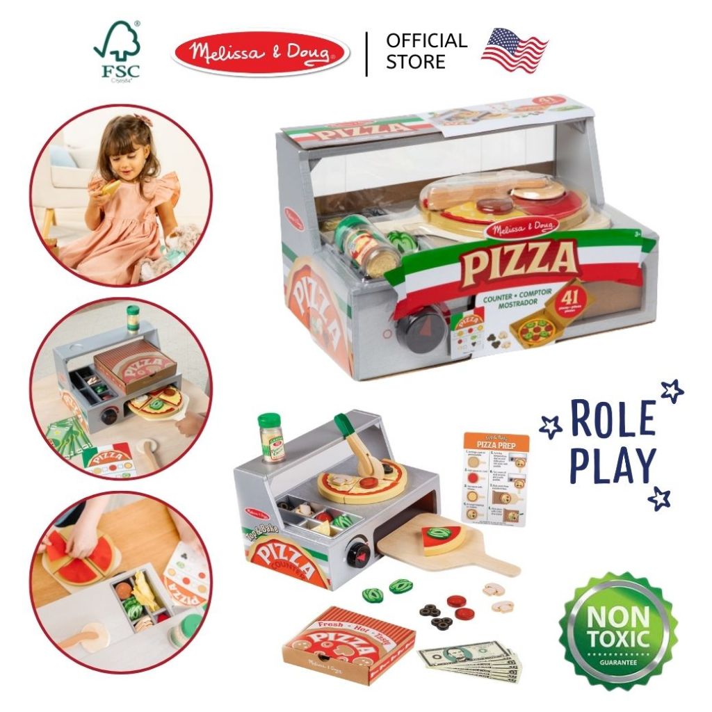 (ของแท้ USA) ของเล่นพิซซ่า อุปกรณ์เยอะมากTop & Bake Pizza Counter Melissa & Doug ของเล่นเด็ก 9465