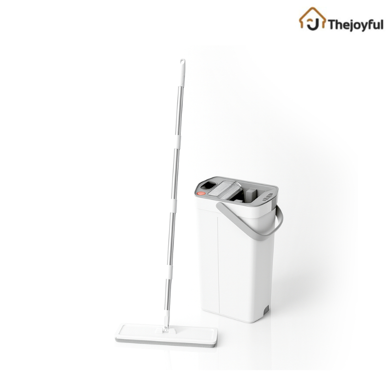 Thejoyful ไม้ถูแบบรีดน้ำ ไม้ม๊อบ Flat Mop หัวถูหมุนได้ 360° พร้อมถังรีดน้ำ เข้าซอกมุมได้ดี น้ำหนักเบา ถูได้สะอาดรวดเร็ว