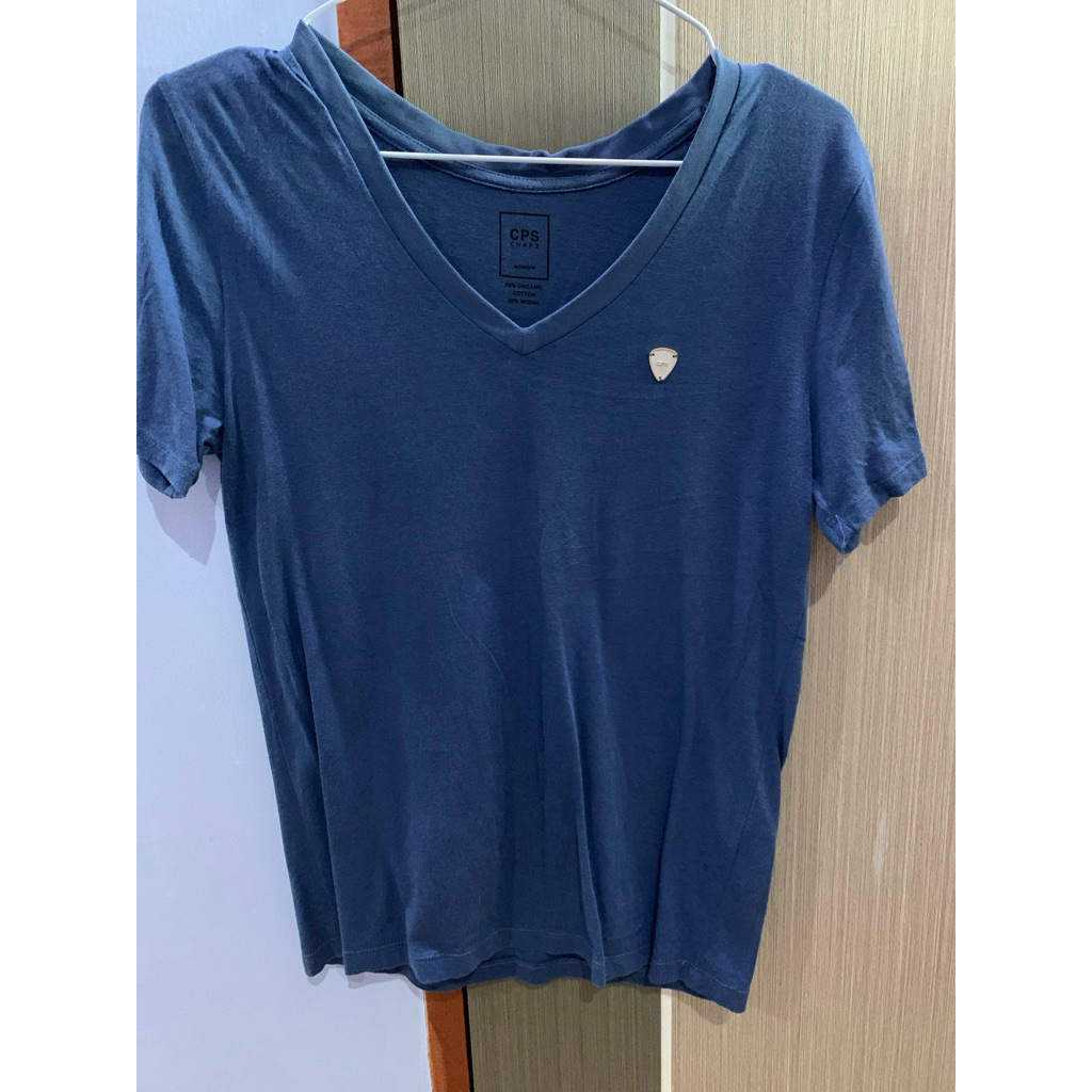 เสื้อยืดแขนสั้นคอวี CPS WOMEN งานป้ายแท้ 100% สีฟ้าคราม