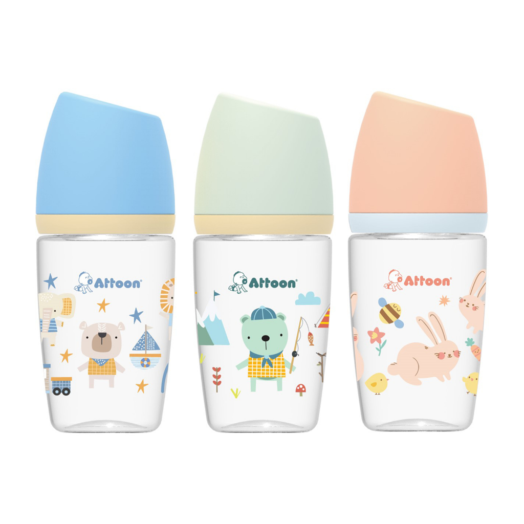Attoon(แอทตูน) ขวดแพ็กคู่ 5 oz Slope พร้อมจุกไม่ดูดไม่ไหล Anti-choke [101932-S*2]
