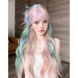 GDS Wigs วิกผมลอนสีเรนโบว์พาสเทล มีหน้าม้า (ยาว 70 cm)