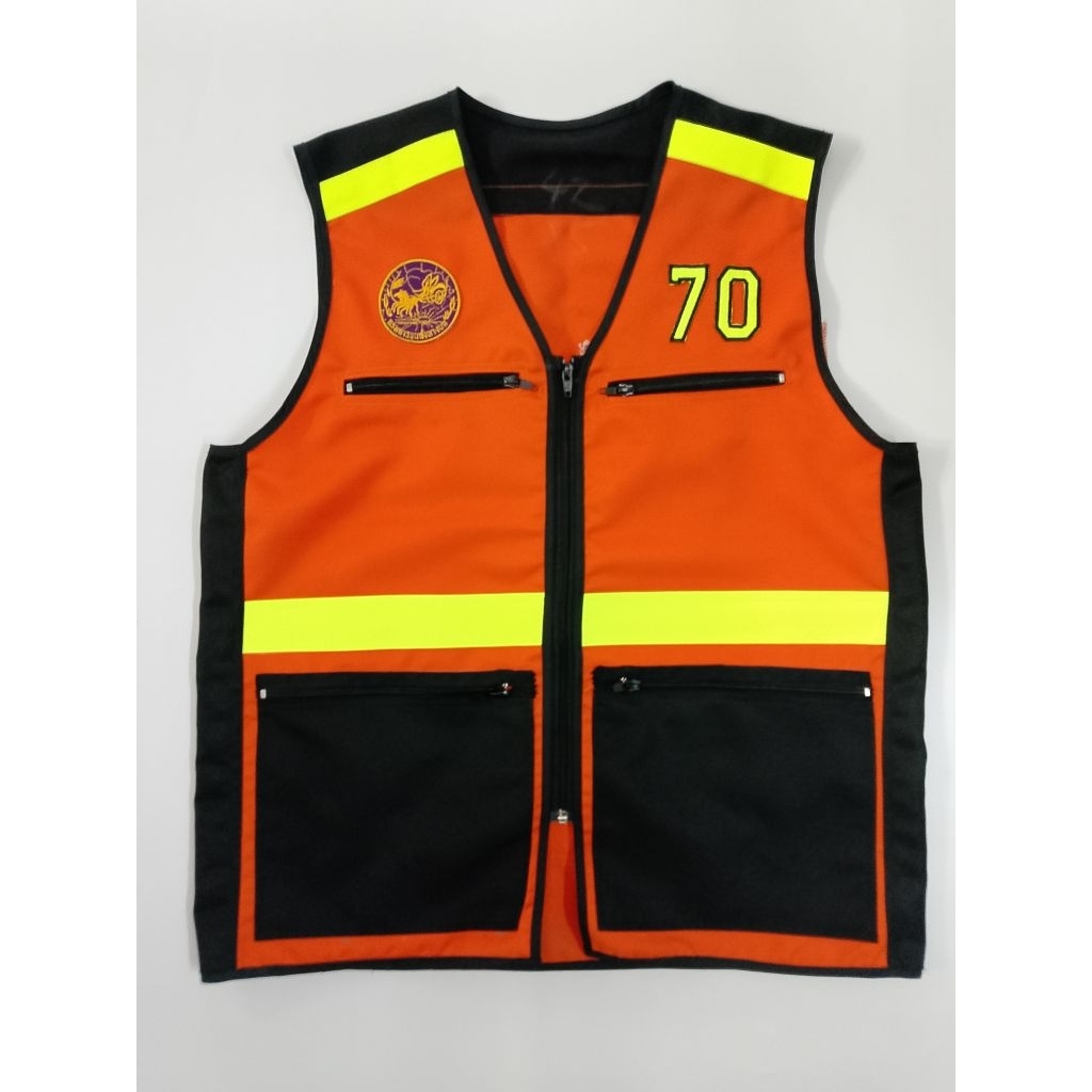 ร้านสดึงทอง เสื้อกั๊กสีส้มข้างดำ แถบเขียว พร้อมป้ายวิน เบอร์หน้าหลัง เลือกสีเบอร์ได้ ไม่มีซอง