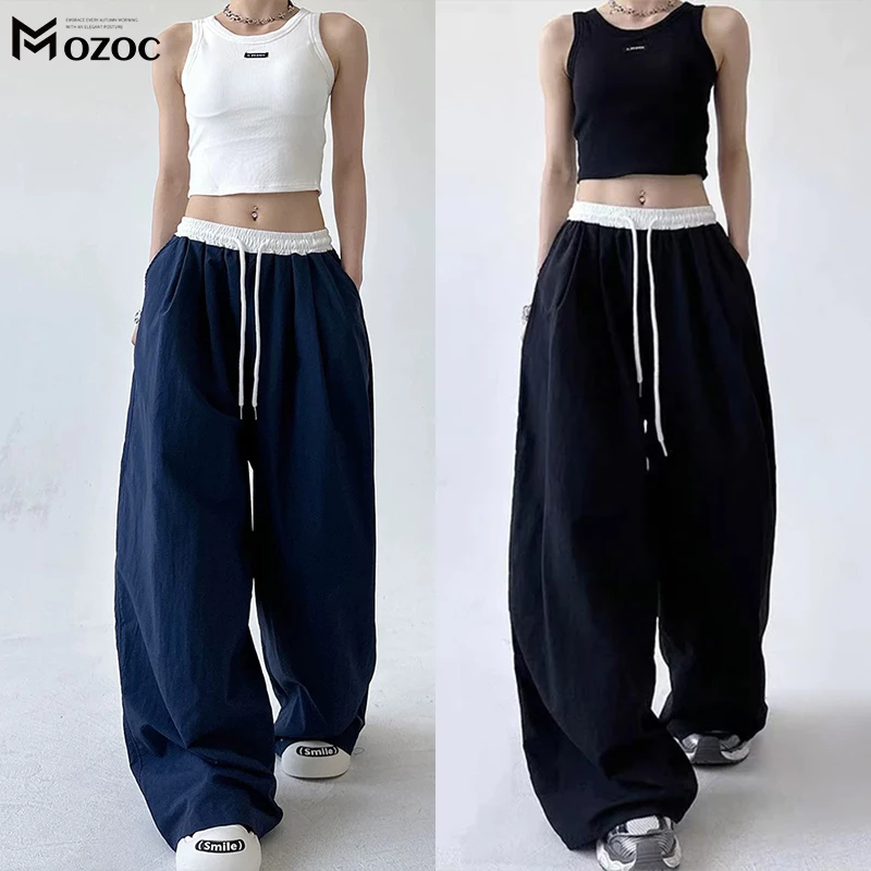 MOZOC สต๊อกพร้อม กางเกงหลวมผู้หญิง กางเกงขากว้าง เดรปอย่างดี ขอบกว้าง และเอวยางยืด รุ่นกระชับสัดส่วน