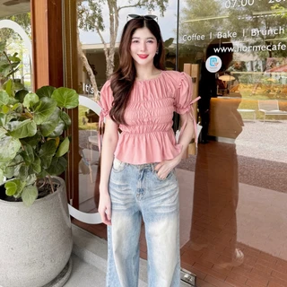 เสื้อแต่งสม็อค แขนตุ๊กตาแต่งโบว์ ทรงสวย ผ้าไหมอิตาลี ใส่สบาย LG013