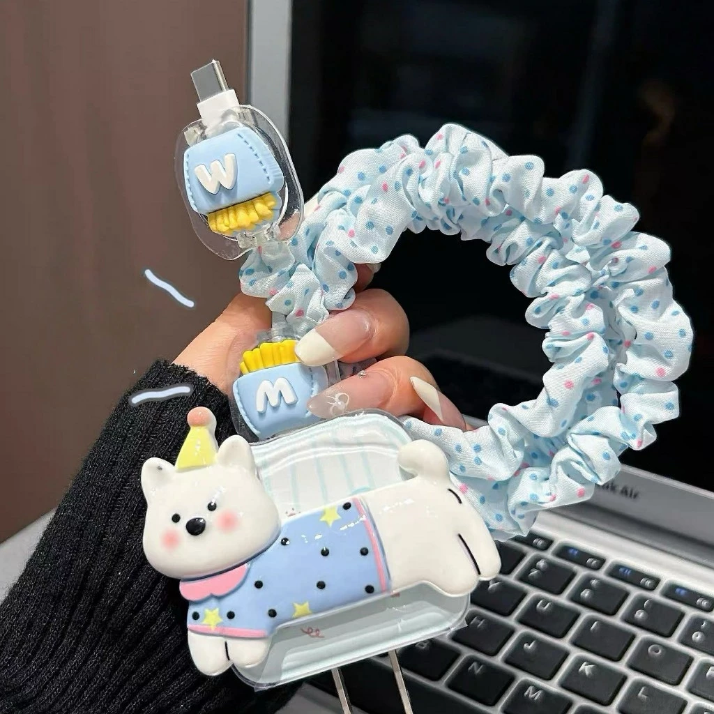 พร้อมส่งจากไทย หมาเสื้อฟ้า ชุดพันสาย เคสหัวชาร์จ ลายการ์ตูน ตัวถนอมสาย USB สำหรับ iphone 20w 18w 35W