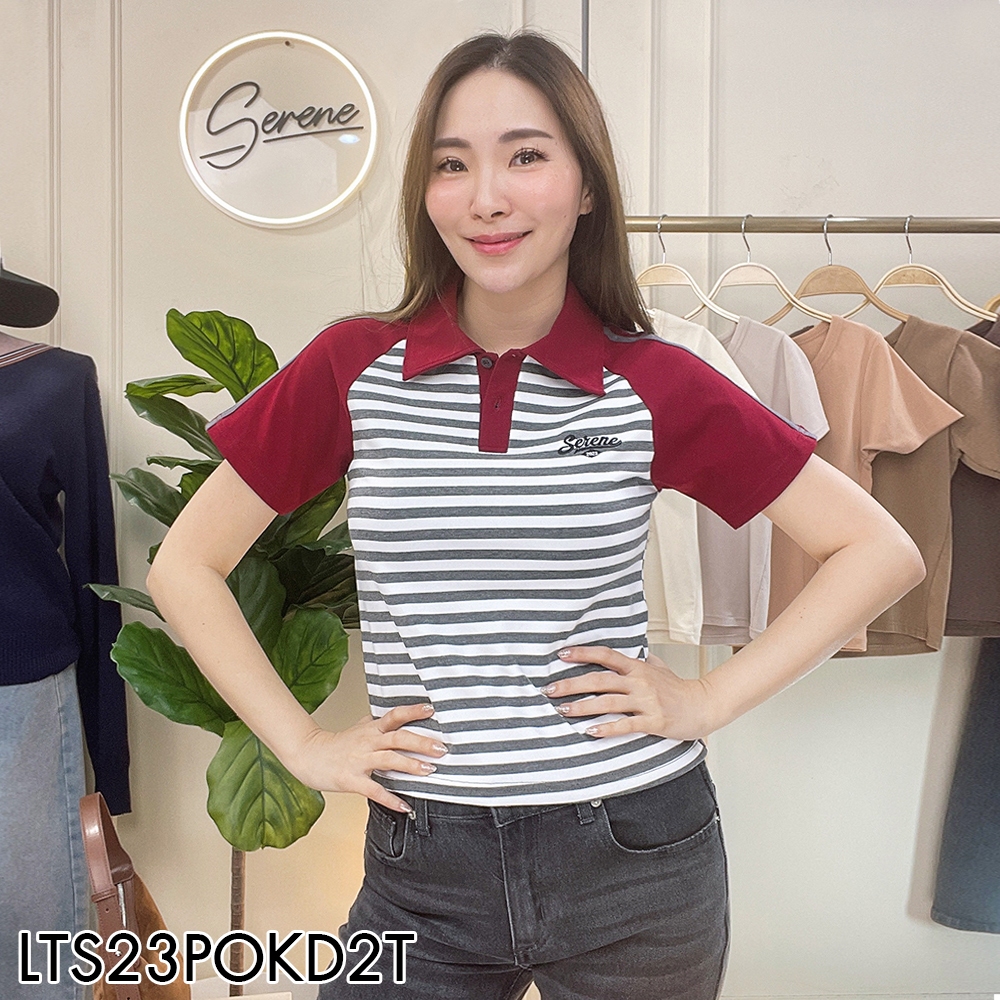 Serene's Choice เสื้อคอโปโล แขนสั้น รุ่น Harry ลายทาง ปักโลโก้ Short Sleeve Striped Polo Logo