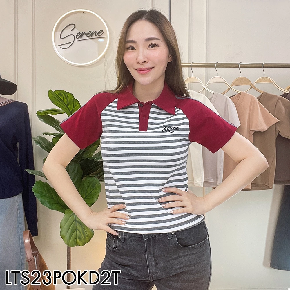 Serene's Choice เสื้อคอโปโล แขนสั้น รุ่น Harry ลายทาง ปักโลโก้ Short Sleeve Striped Polo Logo