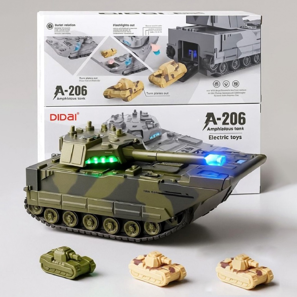รถถังของเล่น A-206 มีไฟLED มีเสียง วิ่งได้ พร้อมรถถังคันเล็ก ของเล่นเด็ก รถทหาร - รูปที่ 6