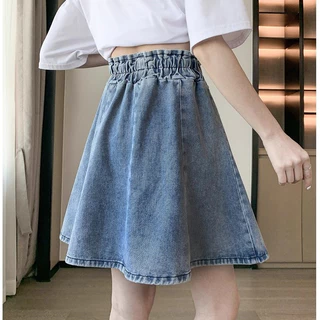 Plus Size~MINI skirt denim กระโปรงยีนส์ทรงเอไลน์เอวสูงสำหรับผู้หญิง เหมาะกับการเล่นเทนนิส กระโปรงทำงานสไตล์เกาหลี