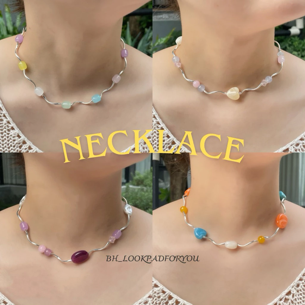 สร้อยคอลูกปัด หิน สร้อยคอวินเทจ ใส่เที่ยว ทะเล คาเฟ่ น่ารักๆ (พร้อมส่ง)