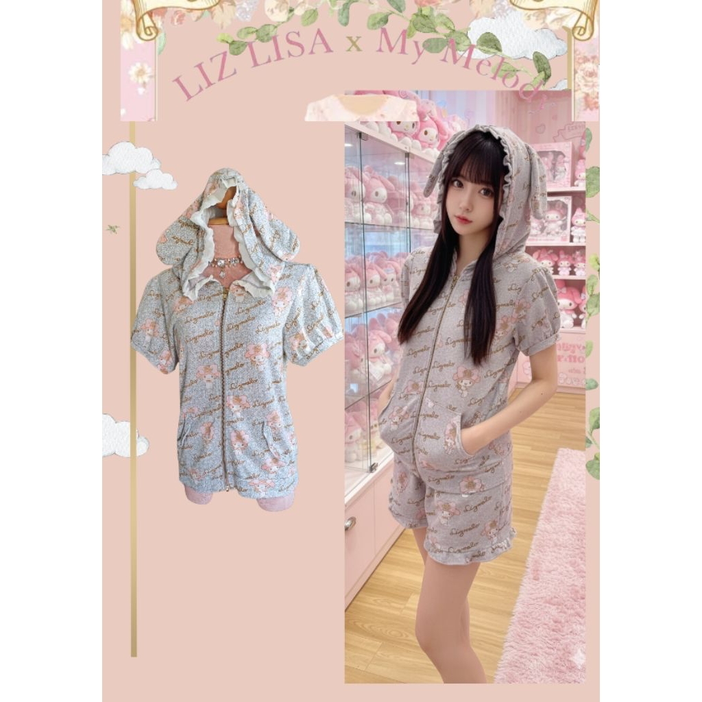 เสื้อสเวตเตอร์มีฮู๊ดหูกระต่าย มือ 1 ของใหม่ แบรนด์ Lizmelo lizlisa x mymelody สีเทาชมพู😘💕แบรนด์ญี่ปุ
