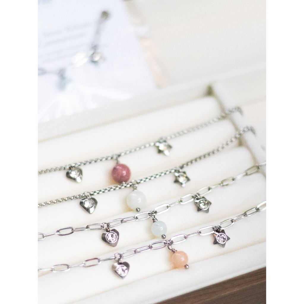 JEWILA Nova สร้อยข้อมือสแตนเลส หินนำโชค หินแท้ เสริมดวงความรัก ความสุข ปัญญา สื่อสาร