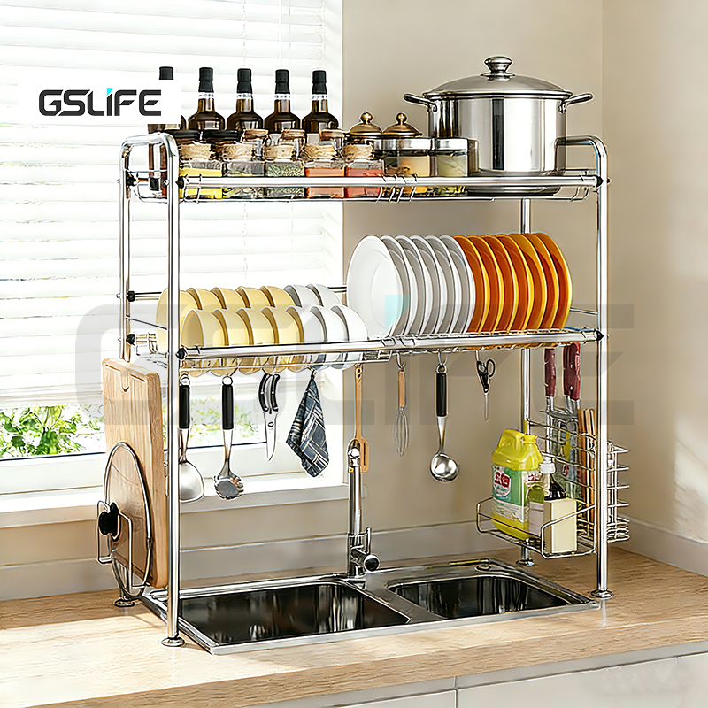 GSlife ชั้นวางจาน 2ชั้น ที่คว่ำจาน  60/80/90/100ซม สแตนเลส ชั้นวางของในครัว