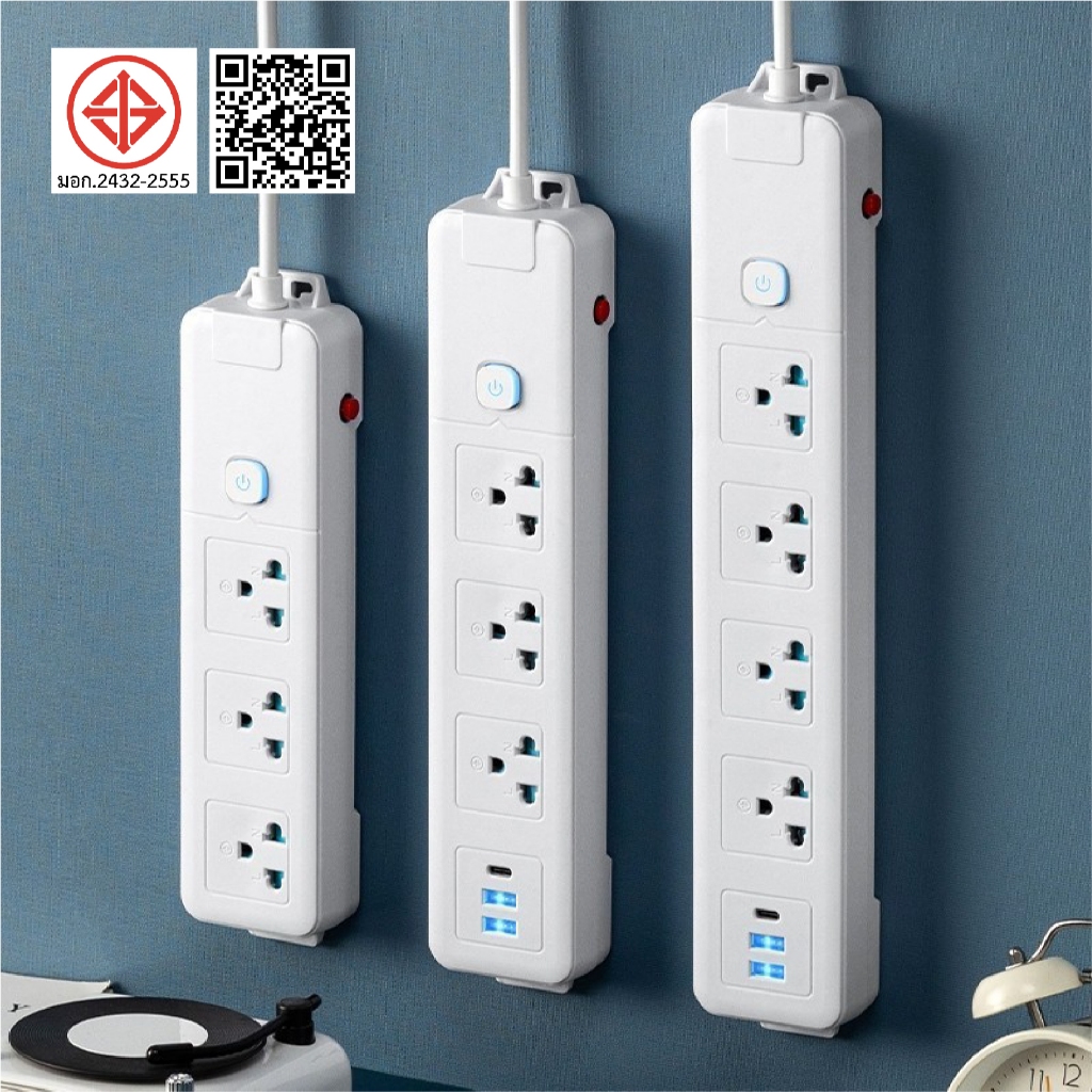 ปลั๊กไฟ 3ช่อง ปลั๊กพ่วง ผ่านมาตรฐาน มอก.ปลอดภัย รับประกัน พร้อมสวิตช์แยกปลั๊ ปลั๊ก USB/Type c มอก 10 แอมป์ 2300W - รูปที่ 3