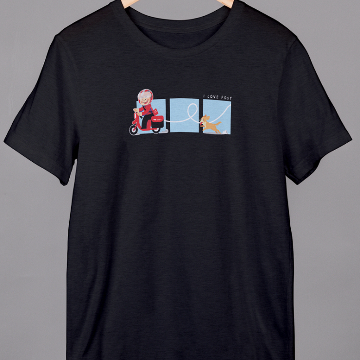เสื้อยืดไปรษณีย์ลายบุรุษไปรษณีย์กับเพื่อนซี้สี่ขา