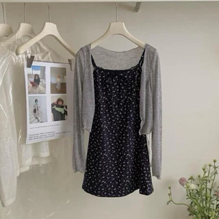 BY0254 เดรสสั้น+เสื้อคลุมซีทรู ผ้าลายน่ารักสวยจึ้ง benly co