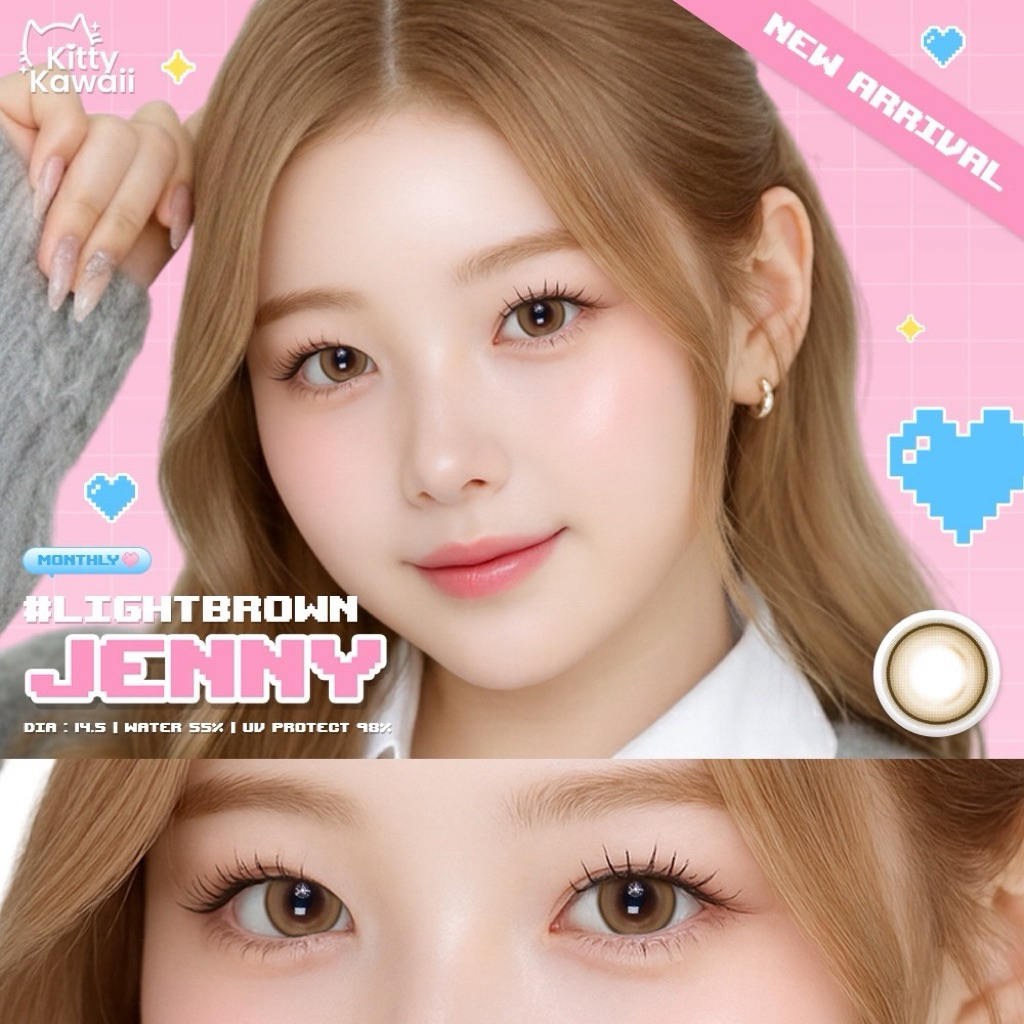 คอนเเทคเลนส์ Kitty kawaii jenny lightbrown (ไลฟ์บราว) Dia 14.5