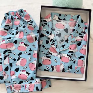 🧡พร้อมส่ง ชุดนอน ผ้าไหมอิตาลี่ เเขนสั้น-ขายาว ฟรีไซส์ อก44