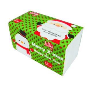 แพ็ค 2 Lilly Xmas 240 แผ่น หนา 2ชั้น 2 แพ็ค 10 ห่อ กระดาษทิชชู่เช็ดหน้า