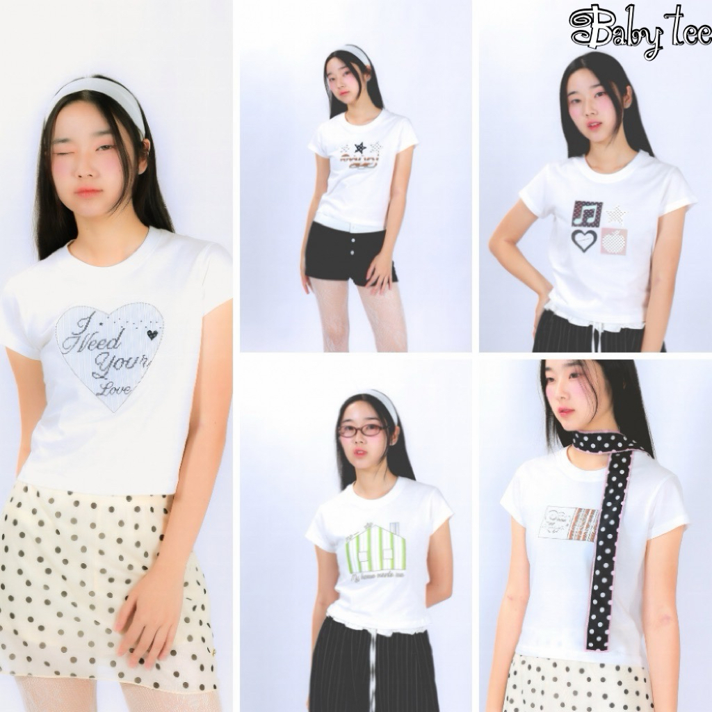 Mappi Milk Tee Collection เสื้อยืด Oversize / เบบี้ที Cotton 100% ลายน่ารัก 5 ดีไซน์ สีขาว