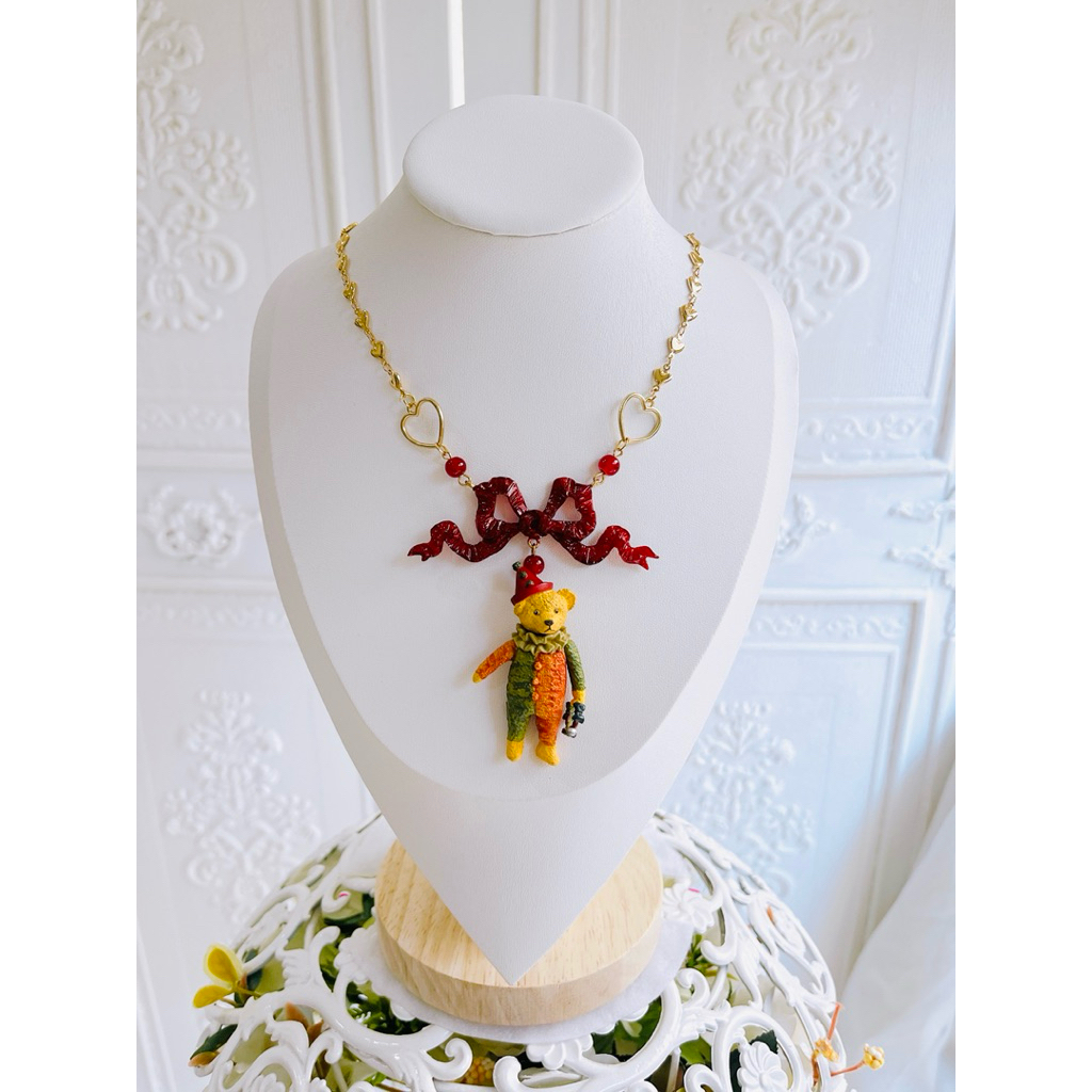 『พร้อมส่ง』🎀🧸  Lolita Necklace with Teddy Bear Pendant 🧸 สร้อยน้องหมี สร้อยวินเทจ สร้อยเจ้าหญิง Vinta