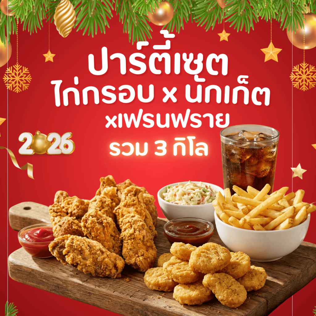 ชุดรวมของทอดสุดฮิต 3 กิโล! (ไก่กรอบ+นักเก็ตออริจินัล+เฟรนฟราย) ชุดปาร์ตี้ของทอด (อย่างละ 1kg)